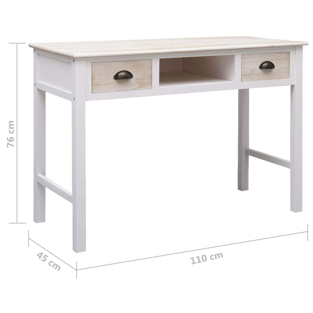 Stolik konsolowy 110 x 45 x 76 cm z twardego drewna, biurko z drewna topoli i paulowni z 2 szufladami i otwartą półką, stabilny stolik pod telefon do dekoracji, łatwy montaż