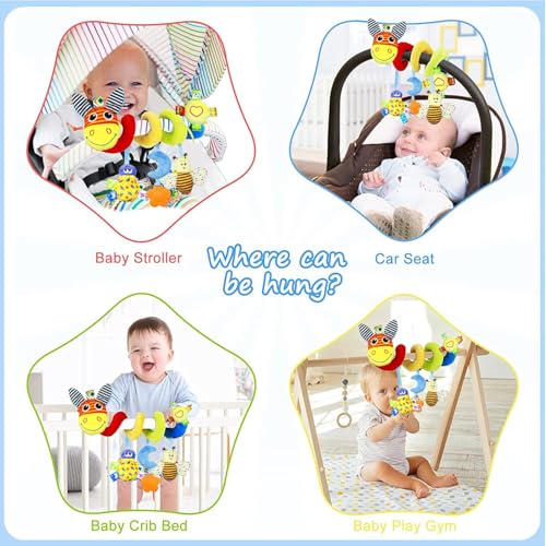 Image of Hanging Rattle Baby Toys for Car Seat Crib Mobile 0 3 6 9 12 18 Months, Infant Baby Spiral Plush Toys for Crib Bed Stroller Car Seat (Donkey)