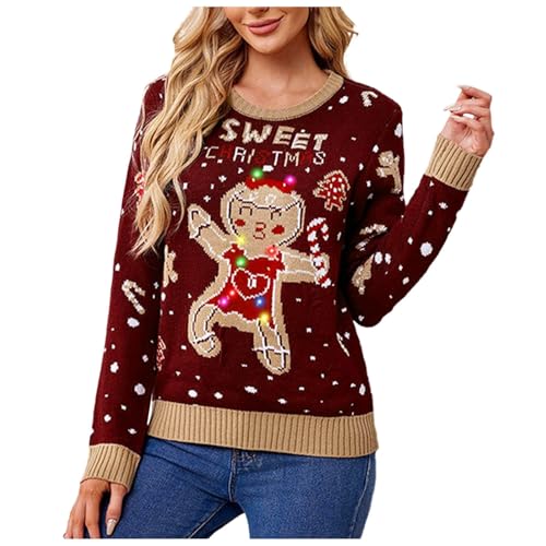 Weihnachtspullover Damen mit Led Christmas Sweater Damen mit Licht...