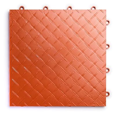 RaceDeck Diamond Plate Design, Durable Interlocking Modular Garage Flooring Tile (24 Pack), Orange