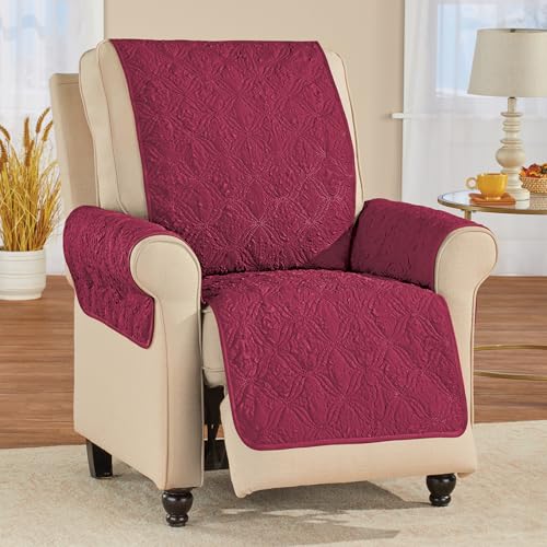 Collections Etc Embossed Ogee Pattern Quilted Furniture Cover Burgundy Recliner