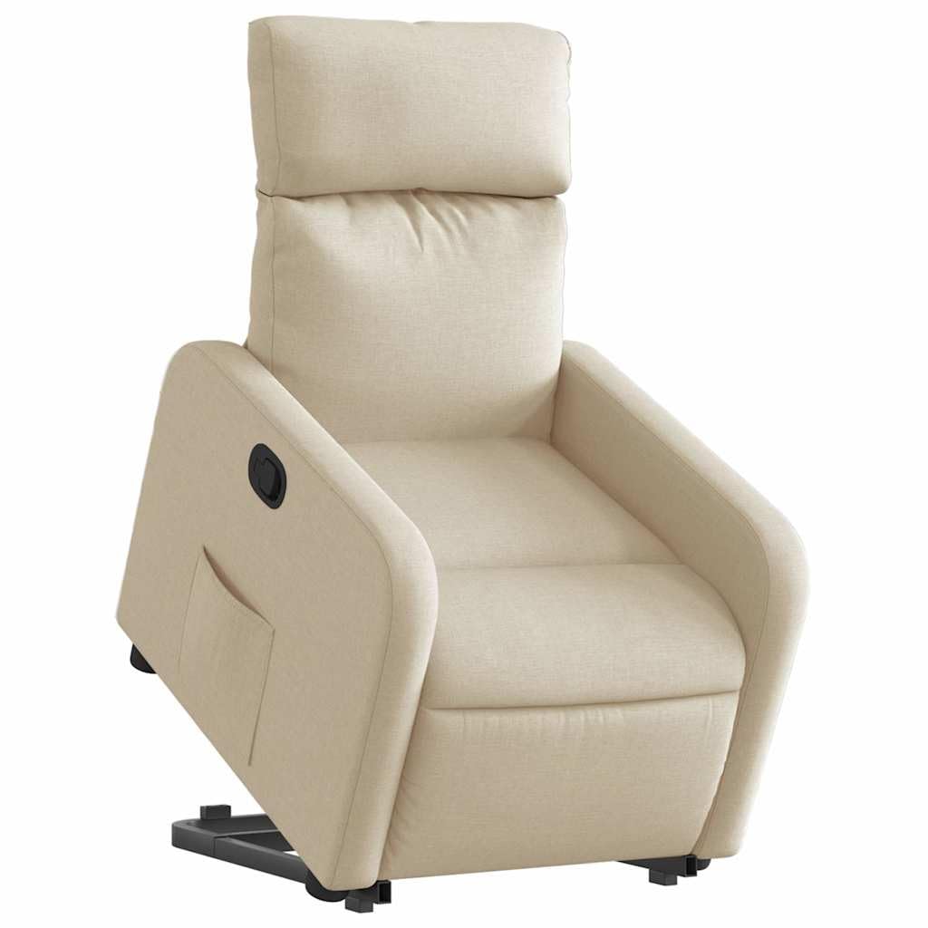 Sillón elevador reclinable de tela color crema con motor eléctrico y reclinación manual, asiento acolchado y marco estable, función de elevación para personas mayores, máxima