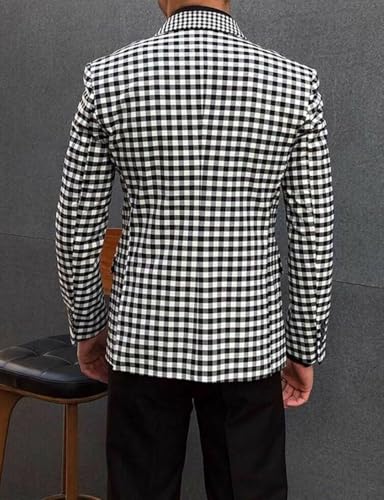 Men's Casual Coat Plaid Suit Jacket Double Breasted Peak Lapel Tuxedos Blazer2