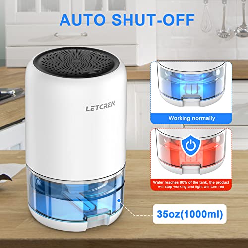 Dehumidifiers For Home Up To 280 Sq.ft With Auto-Off, Two Working Mode, 7 Colorful Led Light, Letcren 35Oz Quiet And Portable Dehumidifiers For Bathroom, Bedroom, Basement, Kitchen, Rv, Closet #TOP5