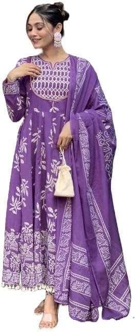 Women Printed Anarkali Kurta and Pant set with Dupatta