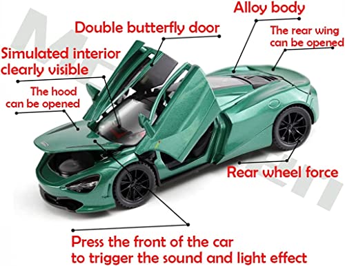 Image of WireScorts 1:32 Diecast Car Model MCLAREN 720s Alloy Toy Car Pull Back with Light and Sound Toy Vehicle for Girls Boys Adults Gift - Black