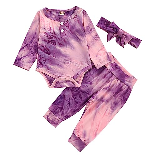 Neonato Ragazza Arcobaleno Cravatta Colorato Pagliaccetto Pantaloni Body Abiti Bambini Abbigliamento Divertente Set Vestito Neonato Ragazzo, Lilla, 12-18 mesi