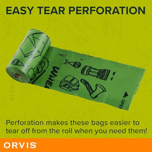 Image of Orvis Compostable Waste Bags for Dogs, Extra Large, Unscented Green Dog Poo Bags, 8 Rolls, 120 Bags Total | Compostable Doggy Bags Made from Cornstarch, 9in x 14in