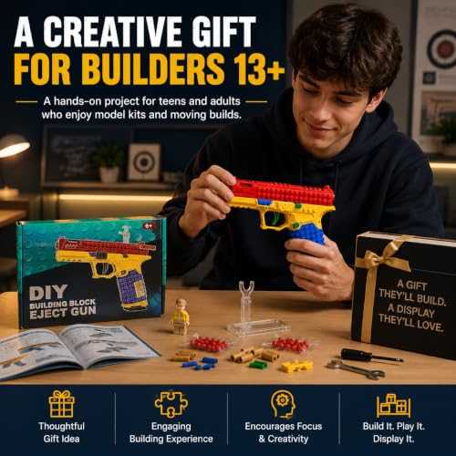 sooshoom DIY Building Blocks Toy Blaster Set for Teens Adults 13+, Working Trigger Construction Model Kit with 40 Plastic Projectiles, Magazine, Mini Figure, Display Stand, Creative Gift (ref, 2) - Image 5