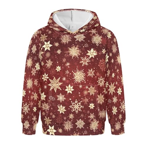 Kids Hoodies Sweaters Christmas Xmas Snowflake Hooded Sweatshirts with Big Pockets for Boys Girls B0400083