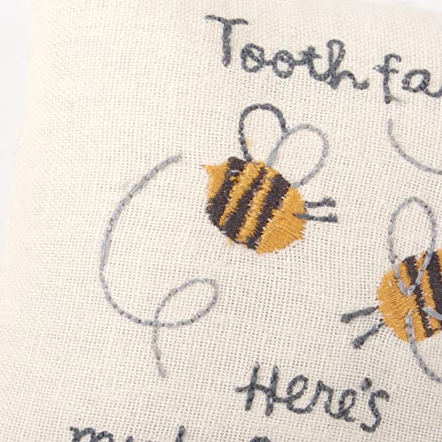 Image of Primitives by Kathy Tooth Fairy Pillow, 5x5-inch - My BaBEE Tooth Keepsake with Storage Pocket for Rewards & Embroidered Bee Design