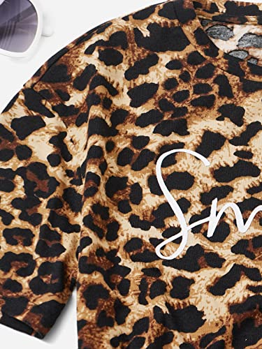 Image of WDIRARA Girl's 2 Piece Summer Outfits Sets Leopard Print Tee Round Neck Short Sleeve T Shirt and Biker Shorts Sets