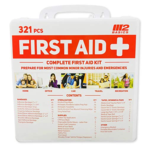 M2 BASICS 321 Piece Emergency Survival First Aid Kit | Free First Aid