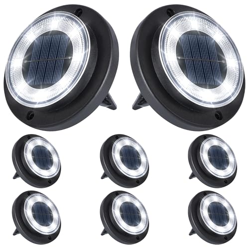 Lámparas Solares de Suelo para Exterior - 8 LEDs Impermeables, Iluminación Solar para Jardín, Césped, Entrada, Camino y Patio (Blanco, 8 unidades)
