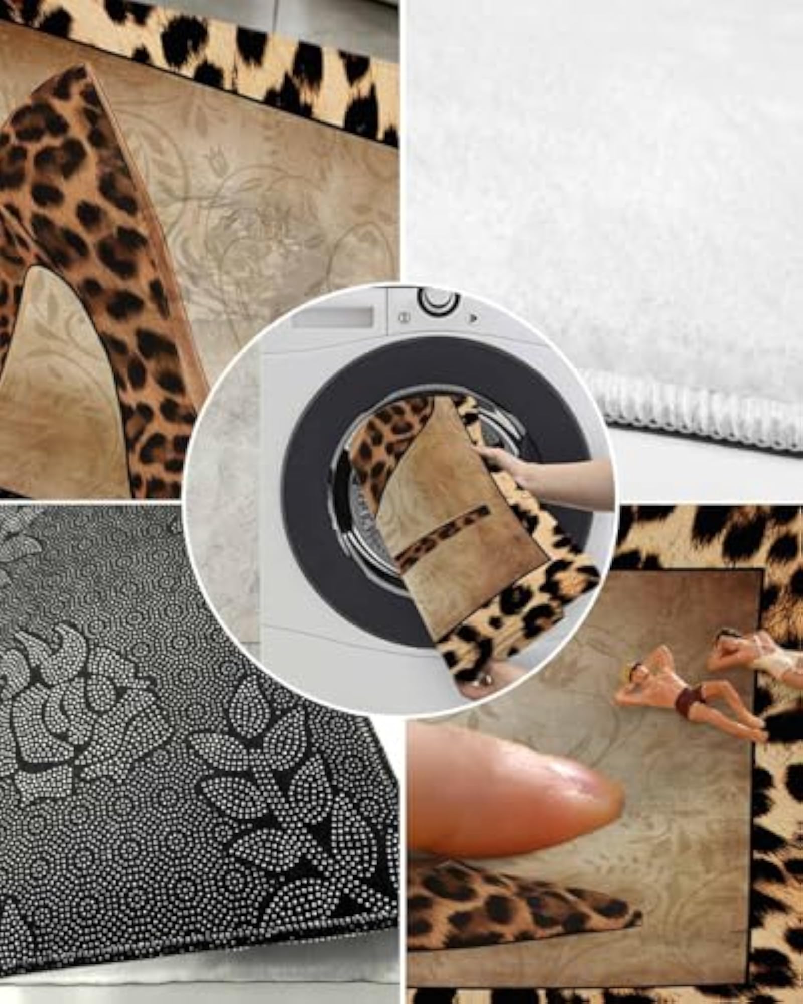Leopard Print Shag Carpet Bath Rug, Non-Slip