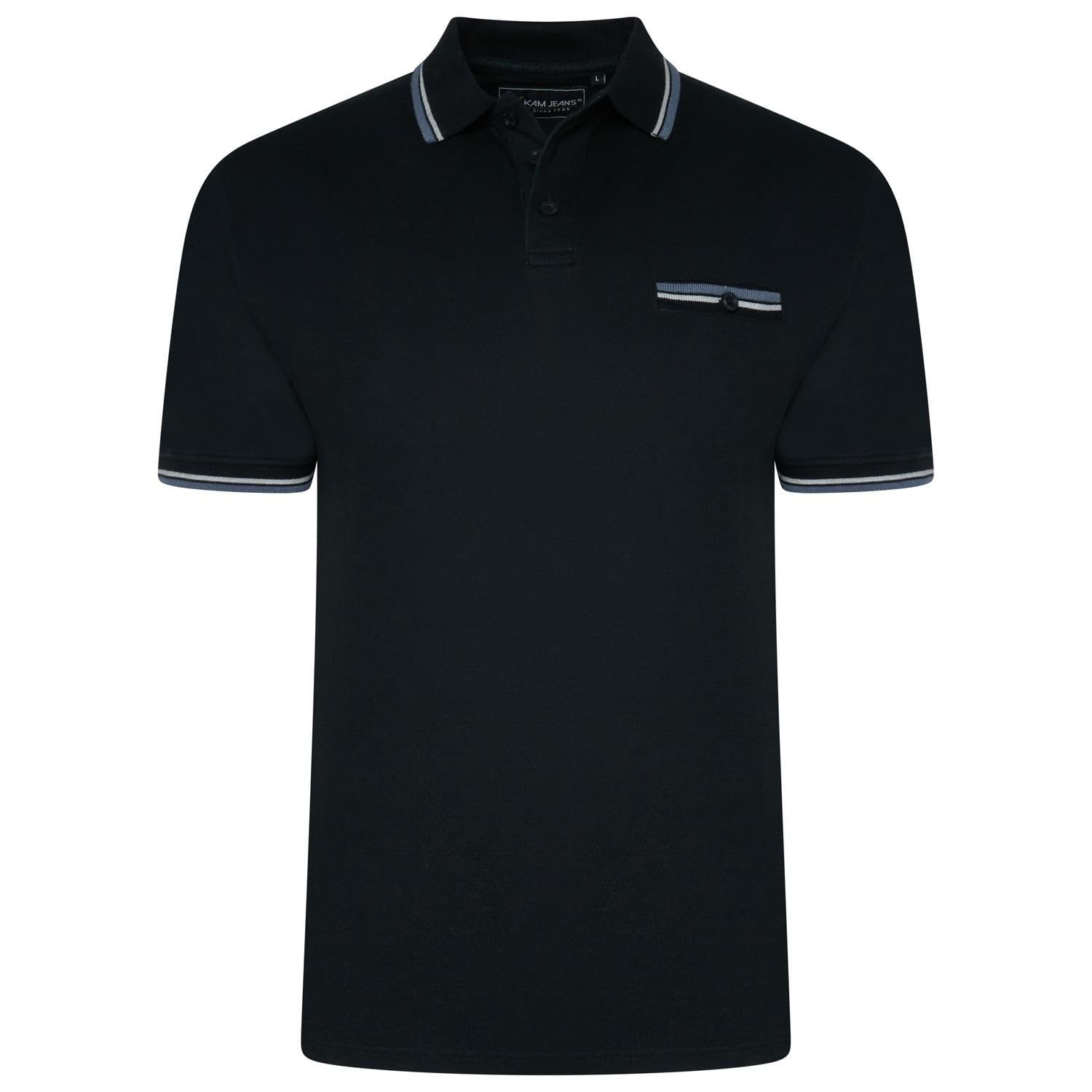 Kam Polo Shirt Tipped Collar and Cuff Cotton Pocket Men's Plus Size 2XL-8XL 5537 (UK, Alpha, 6XL, Plus, Regular, Black)