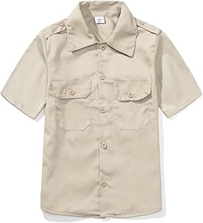 GRANDWISH Camisa de manga corta con botones para niños, camisa de trabajo para niños, color caqui 6-14, Caqui, M