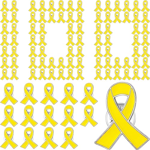 Sasylvia 100 Pcs Yellow Ribbon Lapel Pin Childhood Cancer Endometriosis Bone Cancer Awareness Ribbon Brooch with Individual Packed for Public Charity Fundraiser Events Supplies Gifts