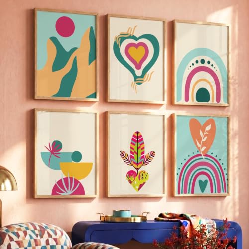 Image of kotart Minimal Boho Framed Wall Art Paintings with Frame for Home Decor - Painting for Wall Decoration Living Room Bedroom Office Room Decor- Pack of 6 (13x17, wall painting)