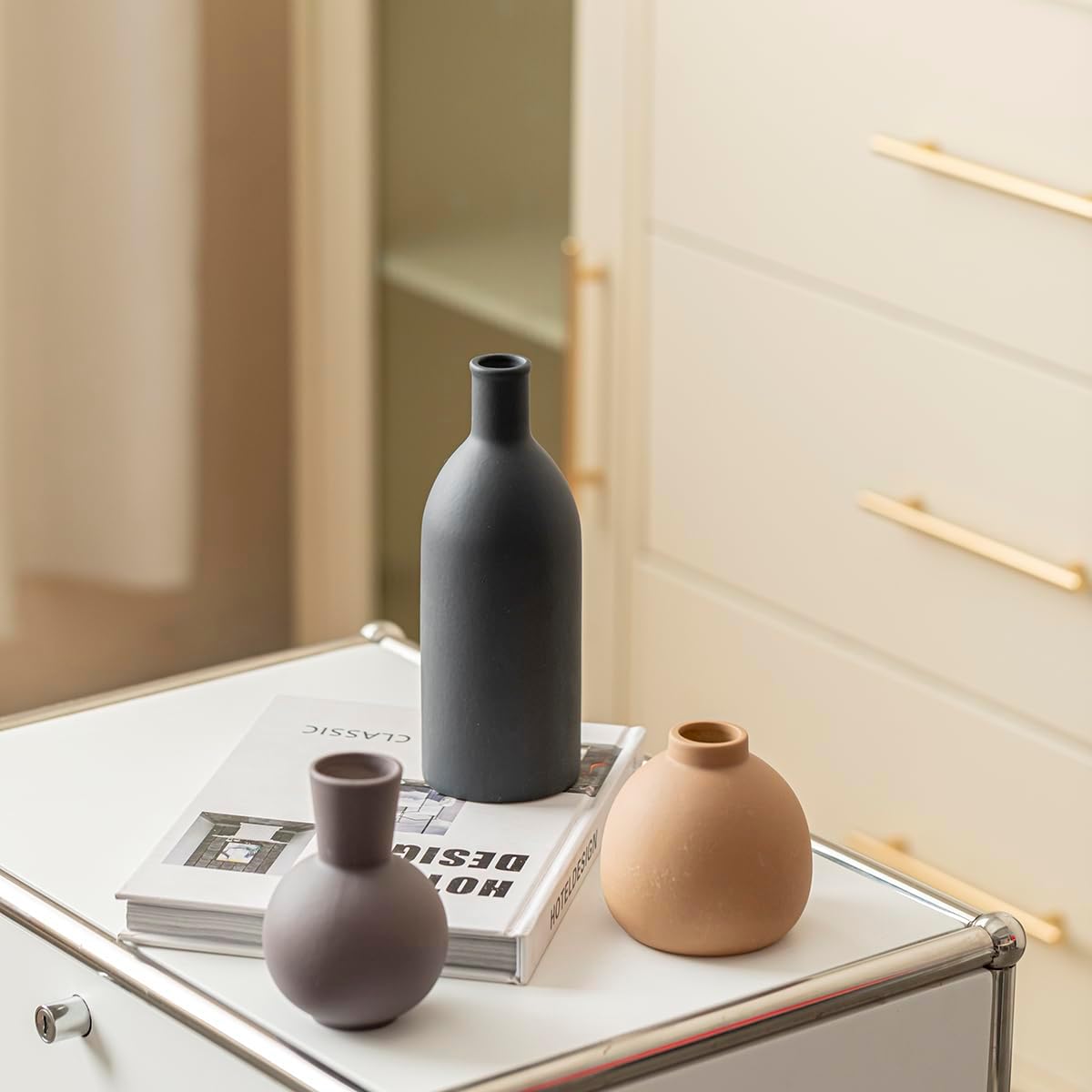 Modern Ceramic Vase Set of 3, Decorative Flower Vases for Home, Multicolor Pottery Vases for Living Room, Kitchen, Bedroom, Shelf, Rustic Farmhouse (Blue Black) - Image 7