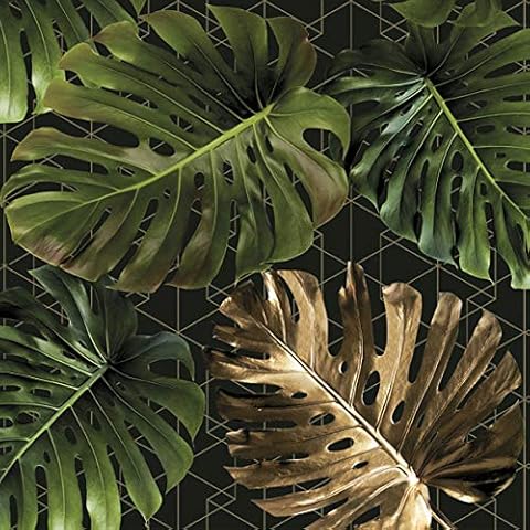 20 Napkins Golden Leaf Under the Greens Leaves Jungle Table Decoration 33 x 33 cm Cover