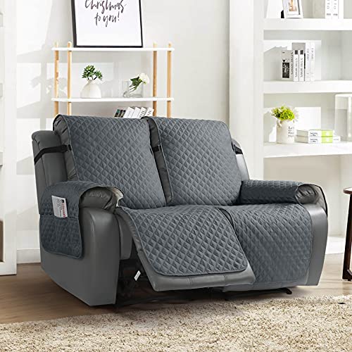 Image of TAOCOCO Recliner Sofa Covers 2 Seater,Recliner Chair Covers,Washable Recliner Slipcovers with Pockets,Non-slip Recliner Protectors with Adjustable Elastic Strap(Dark Grey)