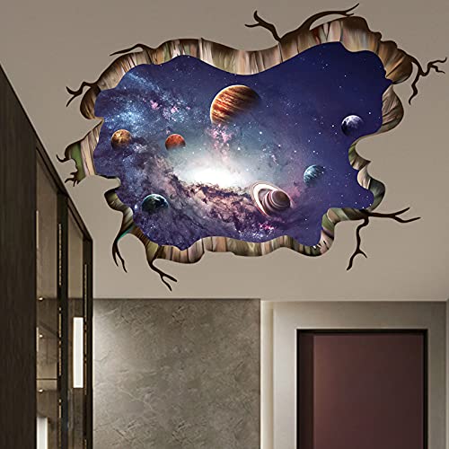 Bosue Sllxg 3D Outer Space Galaxy Astronaut Wall Stickers Home Room Decor Peel ＆ Stick 3D Planet Universe For Kids Bedroom Art Decor Broken Cosmic Planet Kids Bedroom Bathroom Decor-60 * 90Cm #TOP1
