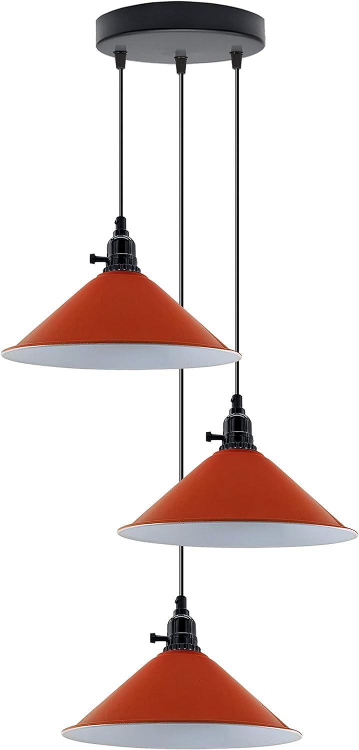 Orange Cone Pendant Light Shade Metal Farmhouse Hanging Light Fixture Replacement Lamp Shade for Ceiling Fan or Kitchen Island Lighting (Orange, Pack of 1)
