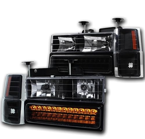 ZMAUTOPARTS Replacement Headlights W/LED Bumper+Corner Lamps Black/Amber For 1994-1999 Chevy C/K 1500 2500 3500 Suburban