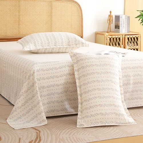 Image of Story@Home King Size Bedsheet | Air Cotton Flatsheet King Size with Two Pillow Covers| 240 TC | Super Soft Bed Sheet for King Size Bed | Floral Design (270 x 250 cm, Off White & Blue)