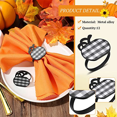 12 Pieces Pumpkin Napkin Rings Holder Buckles Fall Rustic Napkin Rings For Halloween Thanksgiving Family Gatherings Party Dining Table Decor (Plaid Style) #TOP2