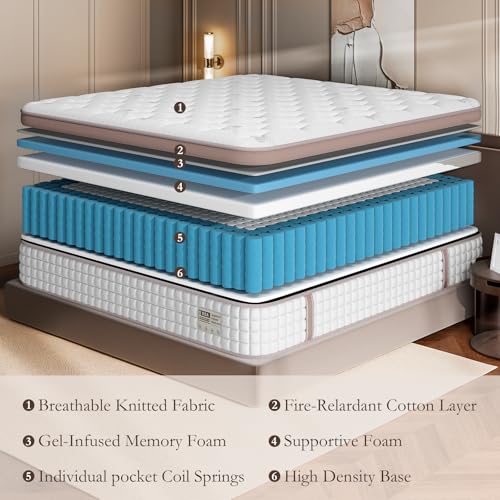 FP FLEXPEDIC Mattress Queen Size 12 Inch - Premium Hybrid Bed in a Box for Couples & Light Sleepers, 366-Night Trial, Pocket Spring Mattress for Back & Lumbar Support, CertiPUR-US Certified