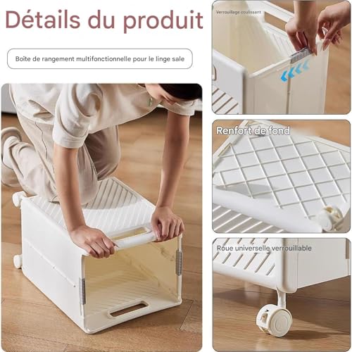 Panier à linge avec roulettes grand bac roulant pliable