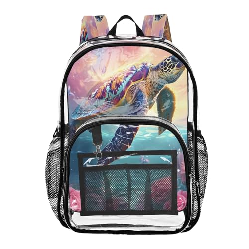 Clear Backpack for School Sea Turtle Butterflies Roses Transparent Bookbag for Girls See Through PVC Boy Backpacks