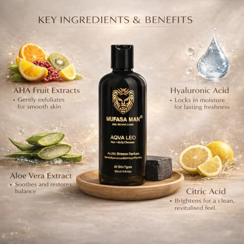Image of Aqva Leo 2-in-1 Hair & Body Wash | AHA, Hyaluronic Acid & Aloe Vera | Arctic Breeze Parfum | All Skin Types | 300ml