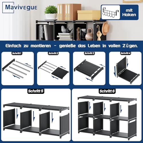 Mavivegue Bücherregal mit 12 Fächern, Regal, Standregal, Büroregal, Würfelregal, DIY Bücherregal für Wohnzimmer, Schlafzimmer, Büro, Kinderzimmer,Schwarz,30.5X 124 x 120 cm (B x H x T)