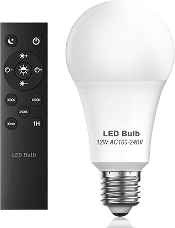 Upgradedluckystyle LED Light Bulbs with Remote Control,E26 Light Bulbs Dimmable 3000k-6500k,Led Bulbs 12W Energy Efficient,Cordless Light Bulb for Lamp Lighting for Bedroom Living Room Office,Timer