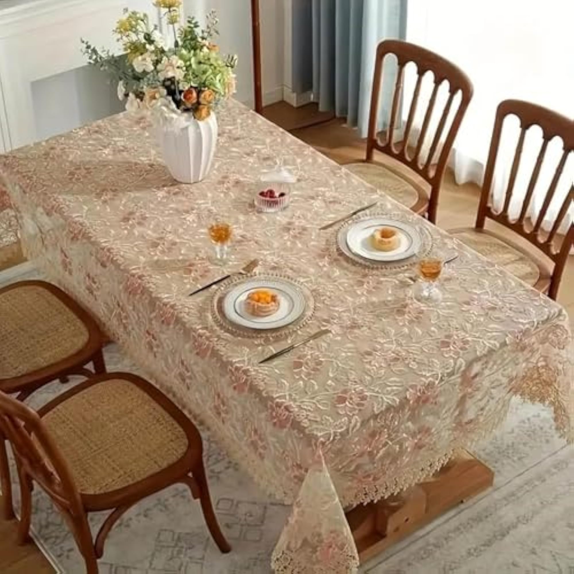 Beautiful Floral Design Table Cover for 8 Seater
