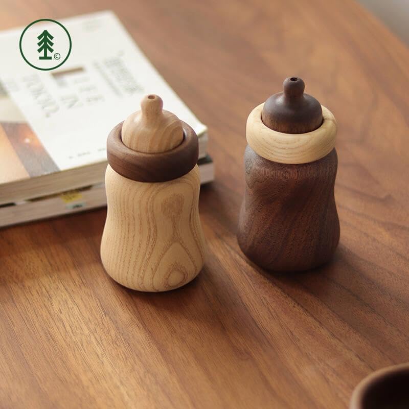 Toothpick Holder Walnut Cute Toothpick Box, Creative Solid Wood Baby Bottle, Toothpick Glass, Home Living Room Decoration Toothpick Dispenser (Color : B)