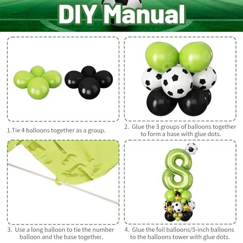 Image of Green Number 8 Balloon Soccer 40 Inch Number Eight Foil Balloons Tower Set for Boys 8th Birthday Party Decorations Giant Large Digital Aluminum Balloons Stack for Football Lover World Sports Game