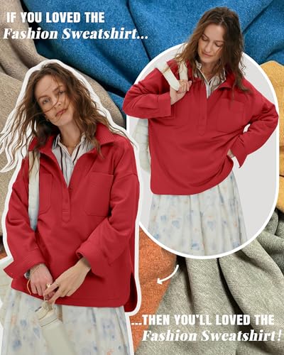 Locachy Women's Oversized Sweatshirt Polo Neck Pullover Top Fall Outfits — view 5
