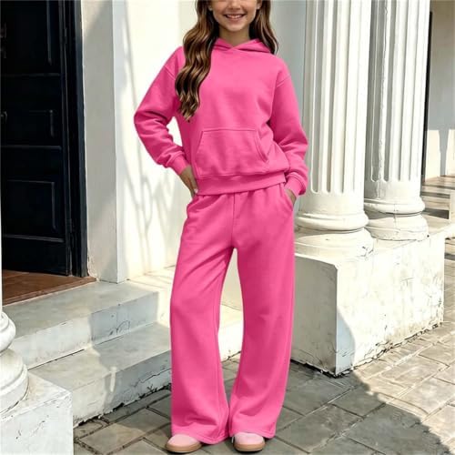 AOREUGL Girls Sweatsuit Hoodie Set Loose Pullover Wide Leg Pants - 1