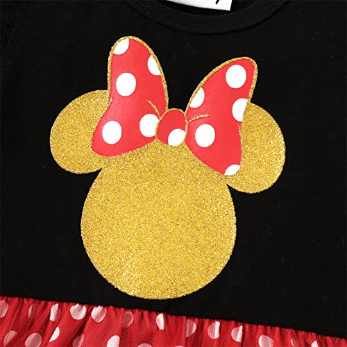 Disney Baby Girl 2Pcs Cotton Flutter-Sleeve Polka Dots Mesh Romper With Headband Set Infant Girl Minnie Mouse Dress Romper Redblack 6-9 Month #TOP4