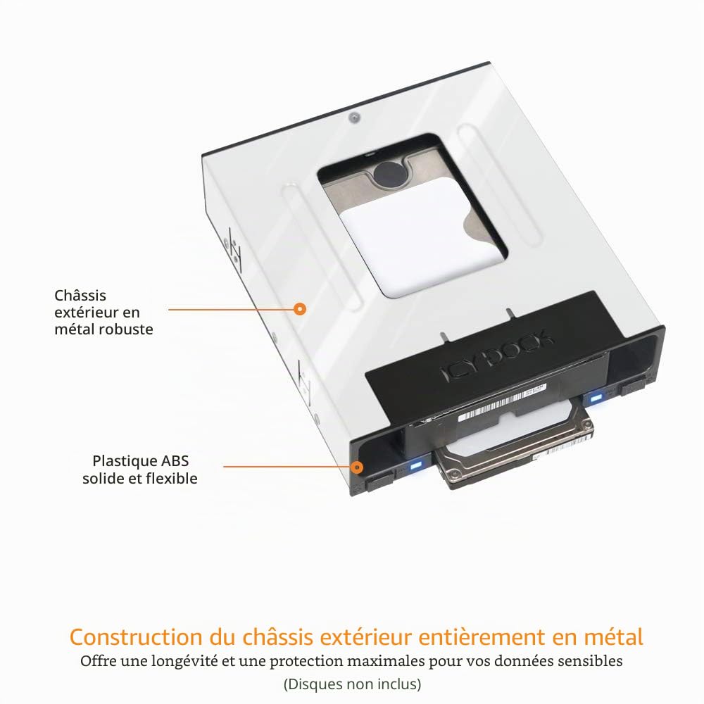 ICY DOCK Station d'accueil Rack Hot swappour 1 SSD / HDD 2,5" SATA et 1 Disque Dur HDD 3,5" SATA /SAS sans Plateau pour Baie de 5,25" - flexiDOCK MB795SP-B