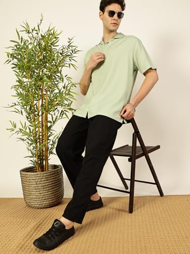 Image of Thomas Scott Men Half Sleeves Camp Collar Oversize Fit Solid Casual Shirt