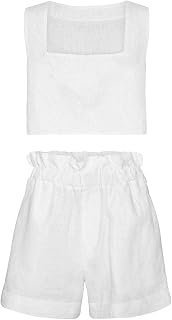 Beach Cover Ups for Women Summer Ladies Summer Sexy Square Neck Wide Shoulder Strap Sleeveless Vest High Waist Ruffled Elastic Waist Wide Leg Shorts Set Bottom Swimsuits Women