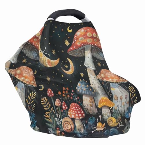 Image of Youngerbaby Mushroom Baby Car Seat Covers Nursing Cover Breastfeeding Soft Infant Carseat Canopy,Stretchy Breathable Cover for Stroller High Chair Shopping Cart Canopies