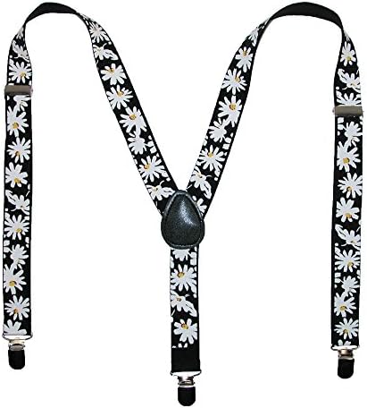 CTM® Women's Elastic Daisy Print Clip-End Suspenders, Black