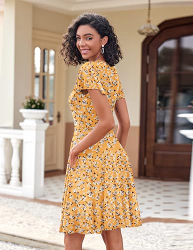 Image of Zeagoo Womens Summer Dress Casual Swing Sundresses Floral Ruffle Short Sleeve Wedding Guest Dress Beach Mini Dress 2026