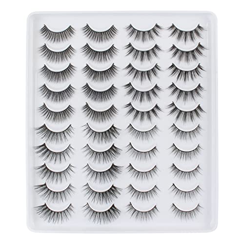 Faux Cils Naturel Court Doux 3d Faux Cil 20 paires Réutilisable à la main 4styles Epais Cat Eye Wispies Fake Lashes Multipack Mink Lashes Minces Bande par...